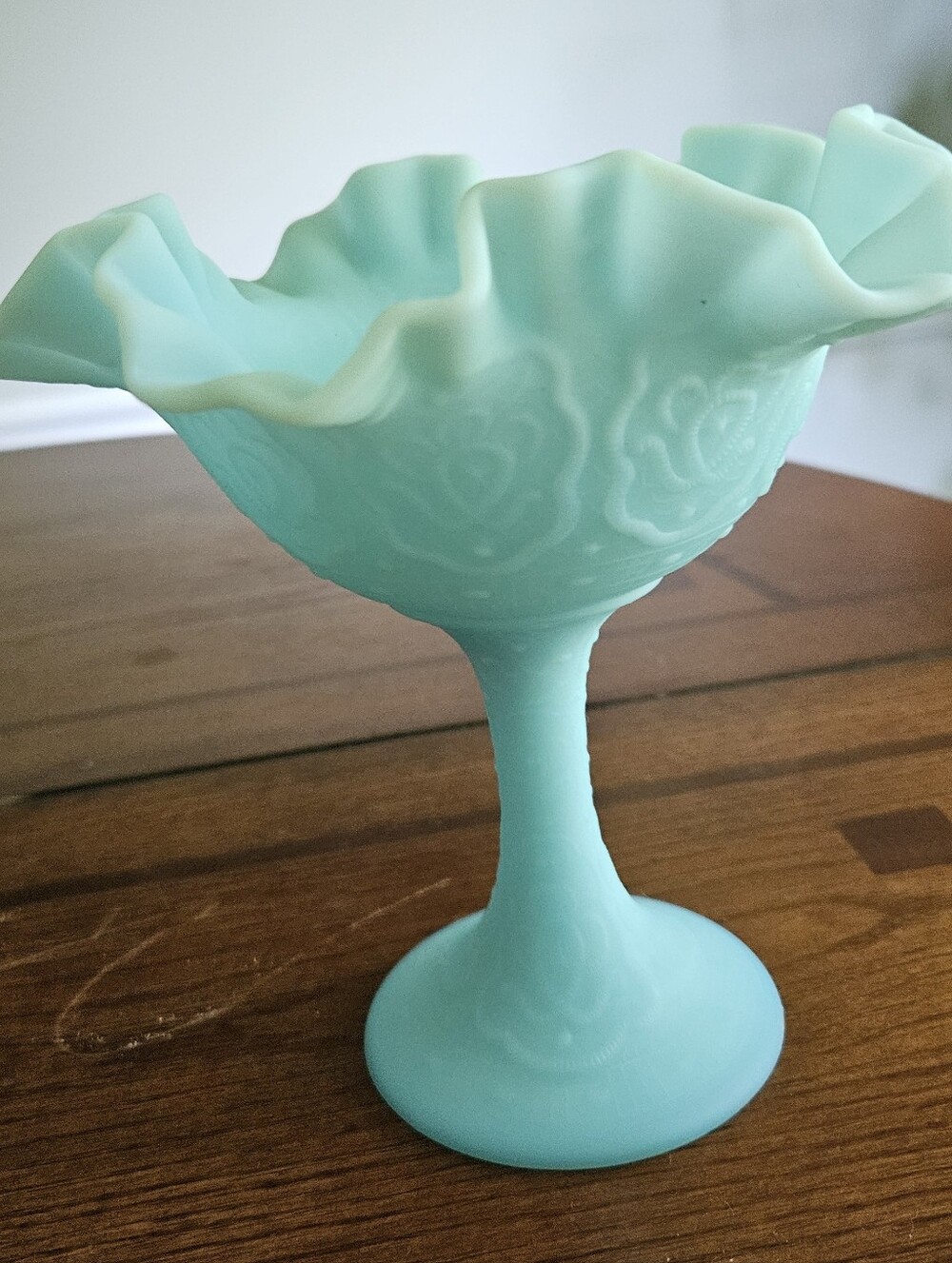 Fenton Blue Satin Compote